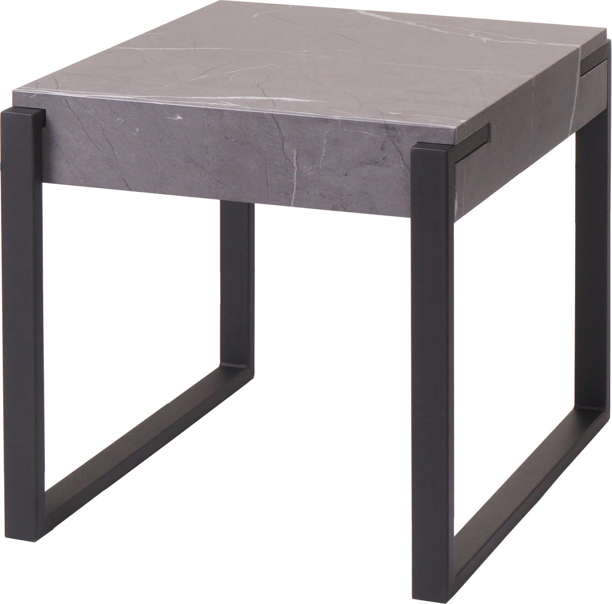 MCW Bijzettafel MCW-L53, salontafel nachtkastje salontafel, metaal 51x50x54cm ~ marmer look grijs
