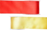 Satijn sierlint pakket - rood/geel - 2,5 cm x 25 meter - Hobby/decoratie/knutselen - 2x rollen
