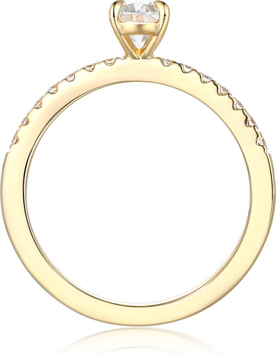 Nina - Ring moissanite ovale en or jaune 14 carats avec pierres latérales pavées - 0,9 carat