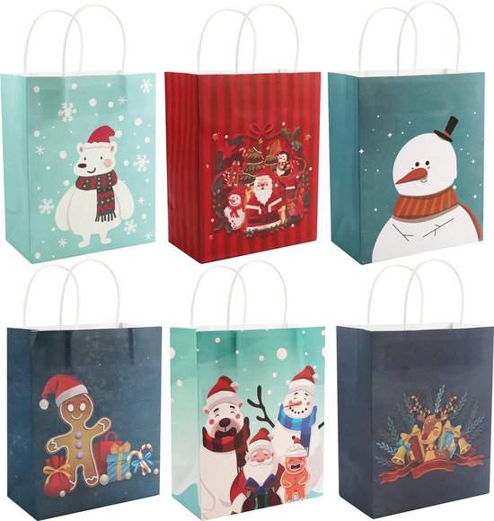Sac Cadeau de Noel Lot de 9 Cadeaux de Noël avec Poignées Pochette