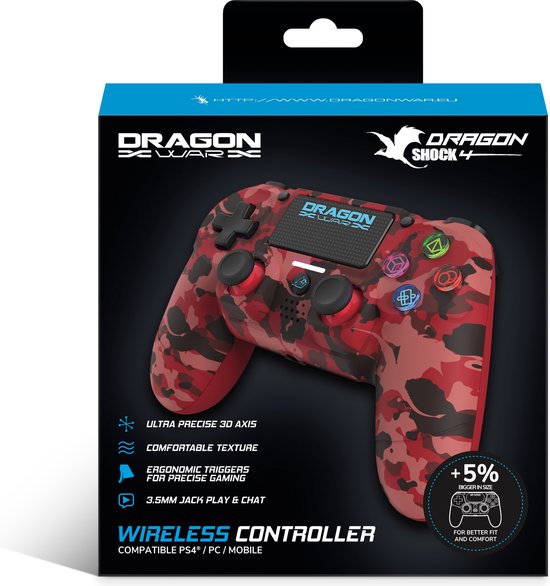 DragonShock - bol voor Controller - Mobile - MIZAR BT Geschikt Rood Draadloze en PS4, Camo PC 