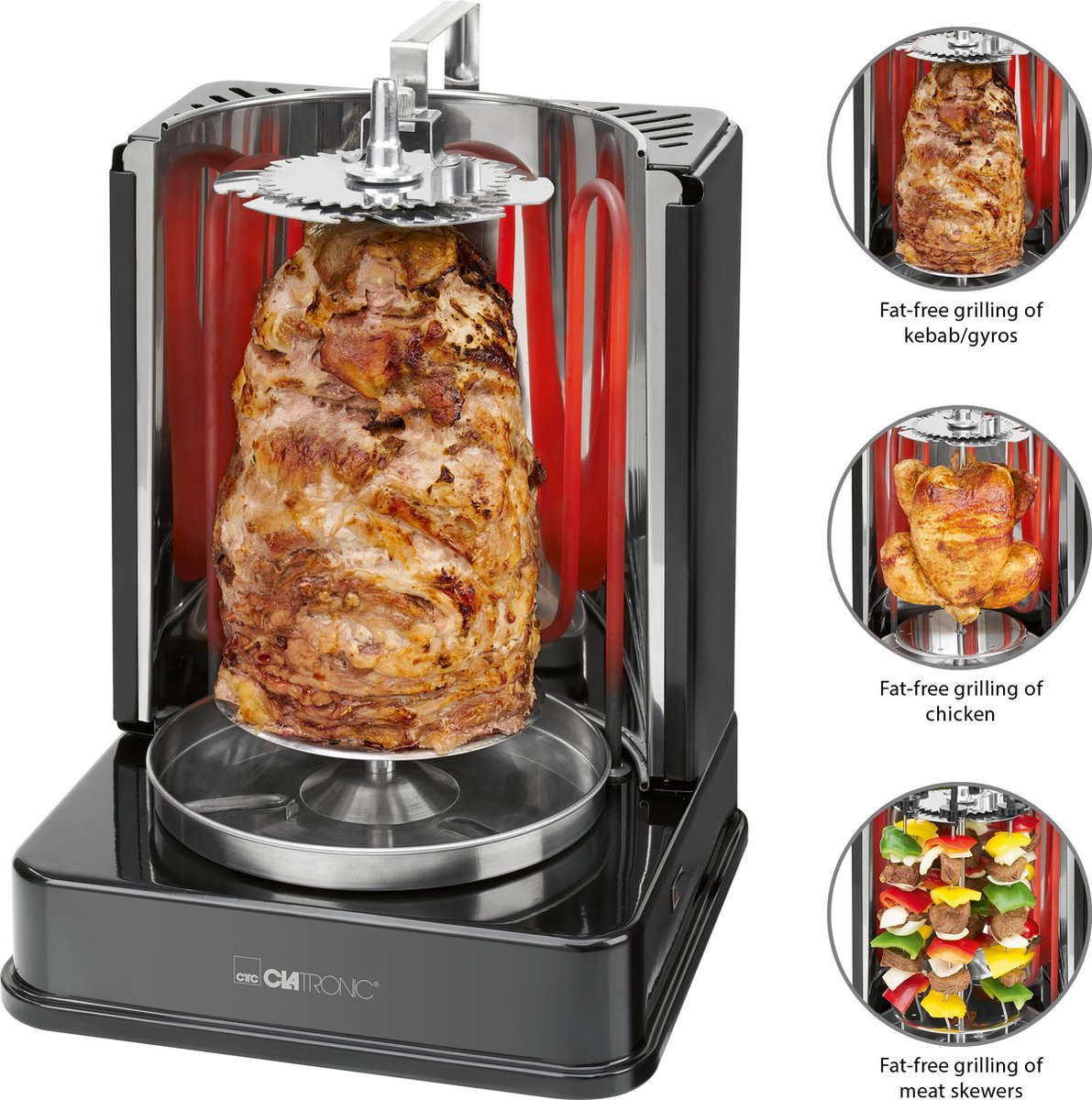 Clatronic DVG 3686 Gyrosgrill Uitvoering (BBQ): Elektrisch Zwart