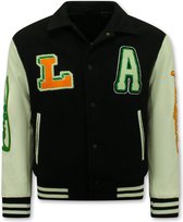 Geborduurde Vintage Varsity Jacket Heren Oversized - 851 - Zwart
