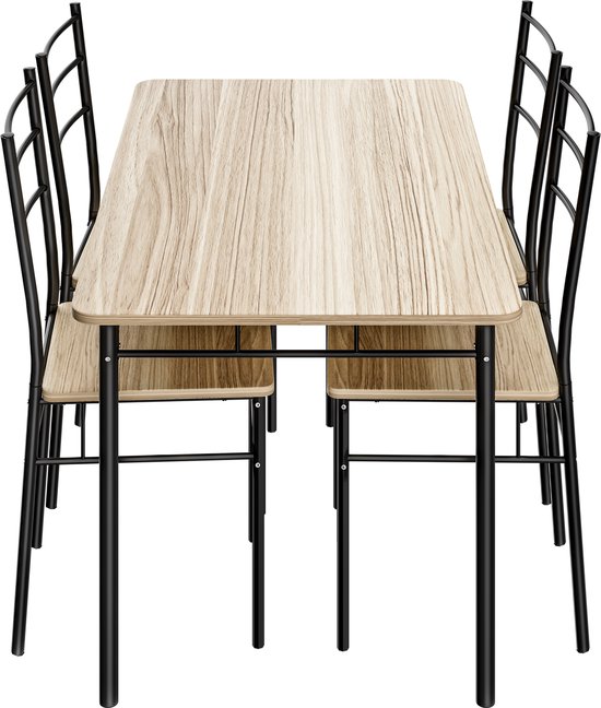 Casaria Service de table en bois Salle à manger Leo - Table à manger 4 Chaises - Chêne clair