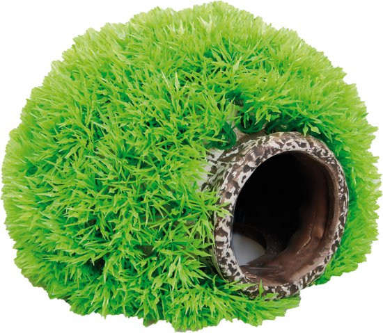 Flamingo Aquarium decoratie Mosbal Met Grot - Groen - 15 x 15 x 11 cm