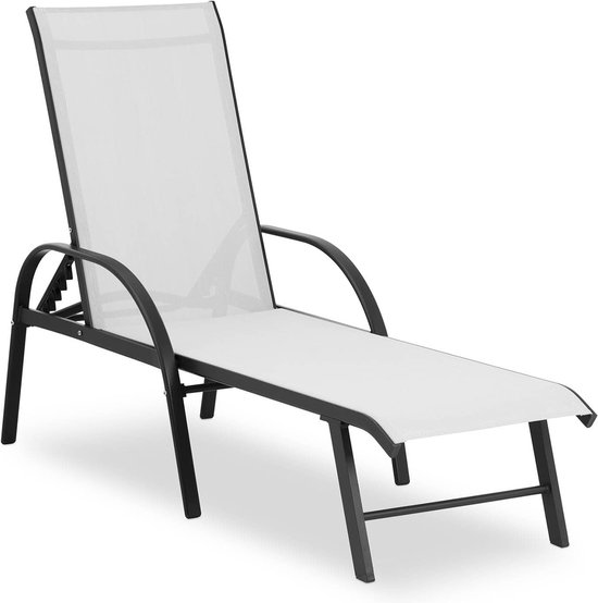 Relaxdays ligstoel inklapbaar - ligbed met hoofdsteun - strandstoel verstelbaar - camping - donkerblauwe