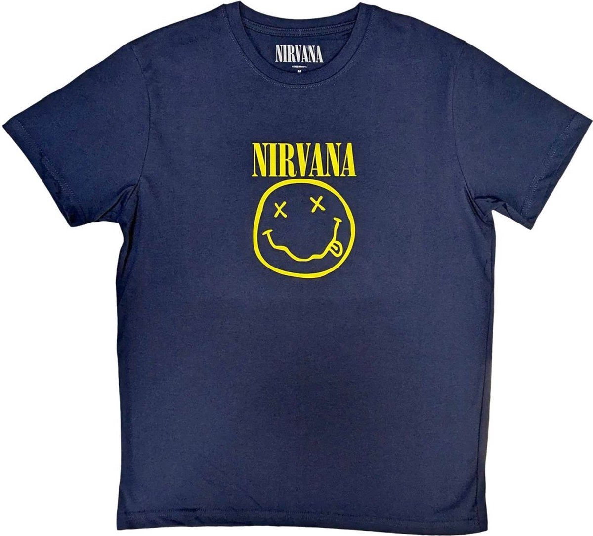 - Yellow Happy Face Heren T-shirt - 2XL - Blauw