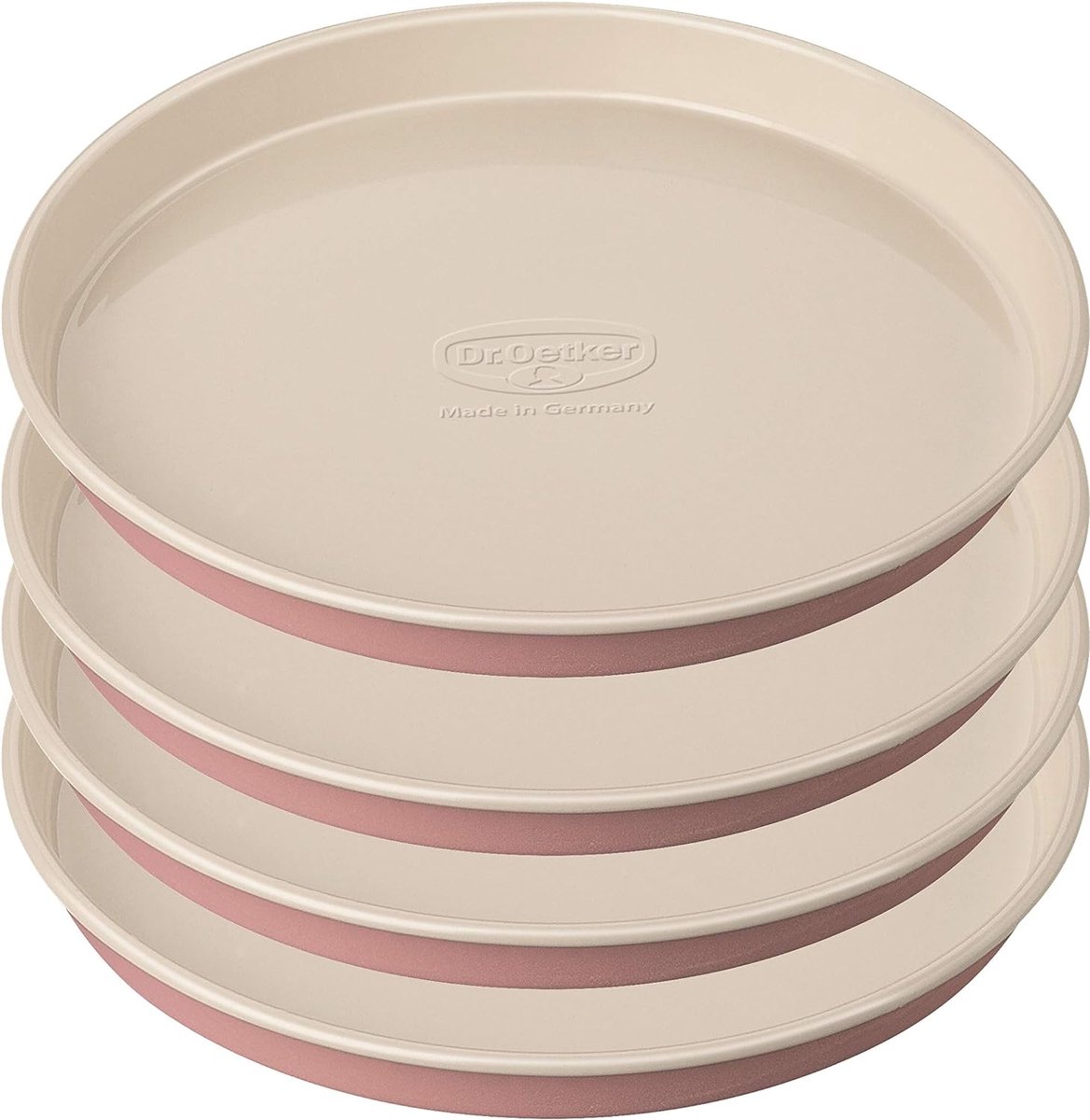 4-piece baking mould set with 4 round baking trays Ø 17 with non-stick coating for baking high cakes such as layer cakes and rainbow cakes in a fun retro design (pink/cream)