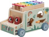Free2Play by FreeON - Houten Vrachtauto met Safari vriendjes vormenstoof & Xylofoon - Educatief Babyspeelgoed