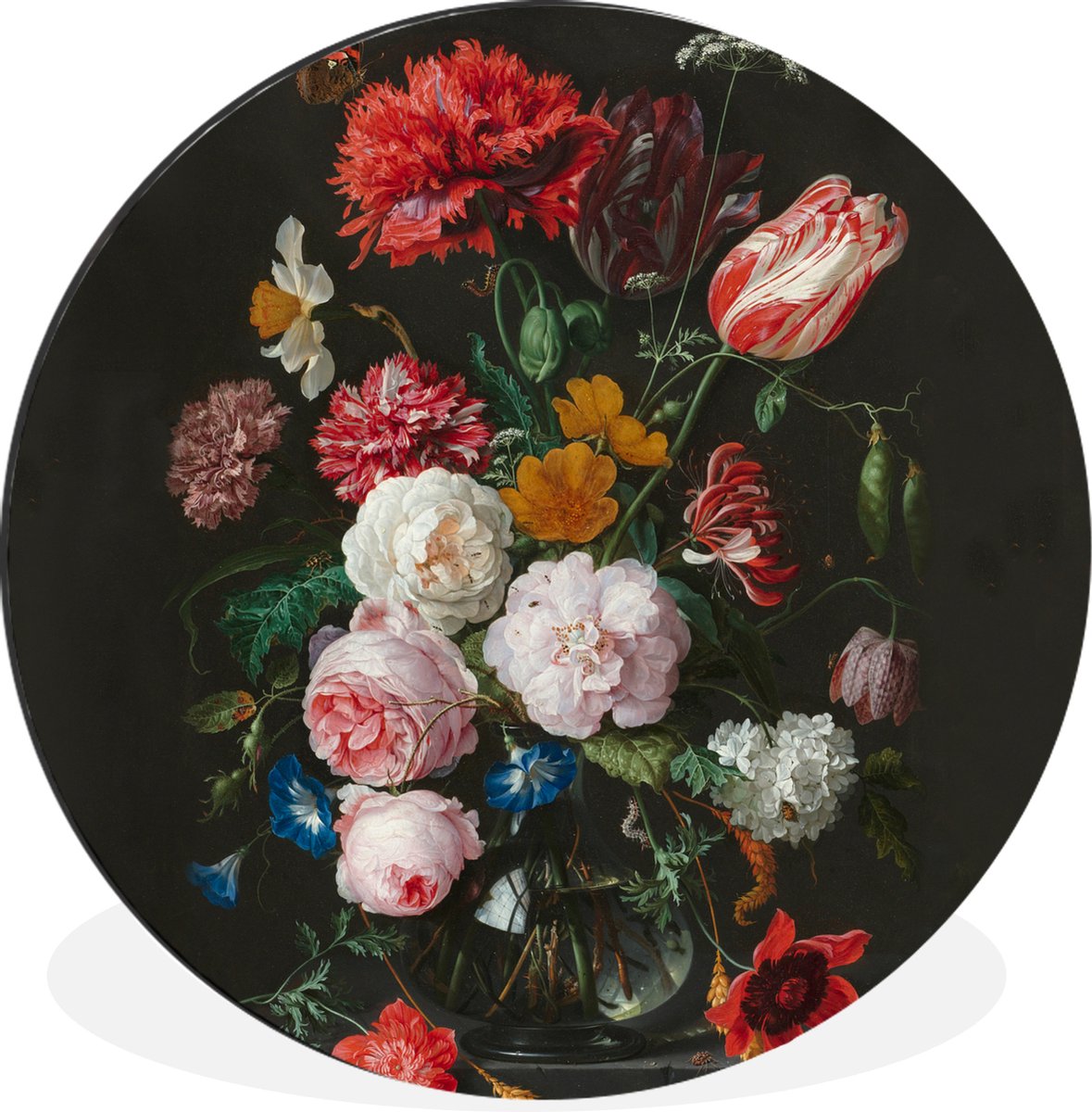 WallCircle - Wandcirkel - Muurcirkel - Stilleven met bloemen in een glazen vaas - Schilderij van Jan Davidsz. de Heem - Aluminium - Dibond - ⌀ 60 cm - Binnen en Buiten - Merkloos