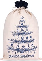 BRUBAKER Kerstzak Dennenboom Blauw - 80 cm Cadeautas Kerstmis - Kerstman tas Katoen met Koord om Cadeaus in te pakken- Kerstboom Versierd