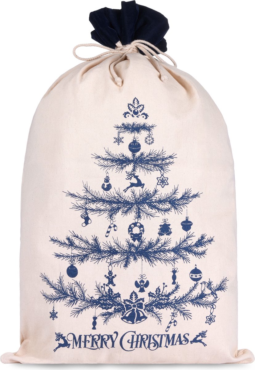 BRUBAKER Kerstzak Dennenboom Blauw - 80 cm Cadeautas Kerstmis - Kerstman tas Katoen met Koord om Cadeaus in te pakken- Kerstboom Versierd