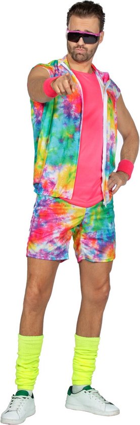 Wilbers & Wilbers - Jaren 80 & 90 Kostuum - Fit Boy Miami Ken Jaren 90 - Man - Roze, Multicolor - Medium - Carnavalskleding - Verkleedkleding