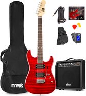 Bol.com Max GigKit Superstrat Elektrische gitaar met 40 Watt versterker en accessoires - Donker Rood aanbieding