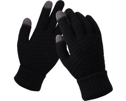 Luxe Gebreide Winter Handschoenen | Touch Tip Gloves | Touchscreen | Voor fiets, motor, scooter, sporten en wandelen | One-size | Winterhandschoenen | Unisex | Dames en Heren | Zwart