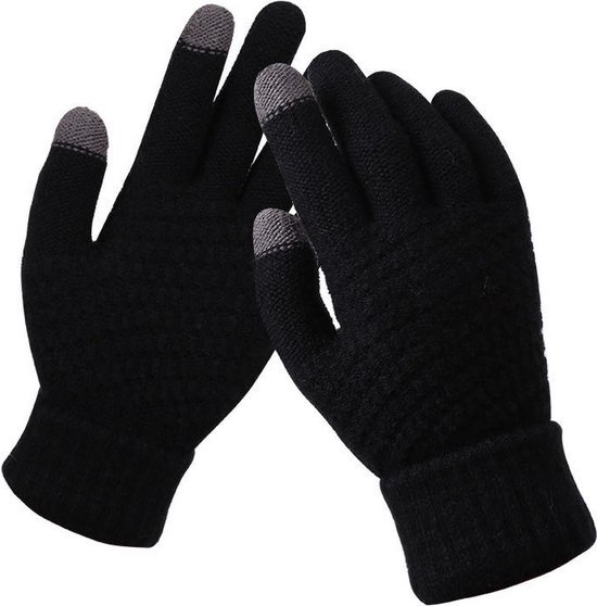Gants d'hiver tricotés de Luxe | Gloves à pointe tactile | Écran tactile | Pour vélo, moto, scooter, sport et marche | Taille unique | Gants d'hiver | Unisexe | Mesdames et Messieurs | Noir