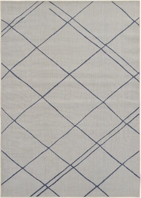 Vercai Rugs Terrace Collectie - Laagpolig Vloerkleed - Tapijt voor Binnen en Buiten - Polypropyleen - Ivoor / Blauw - 80x150 cm