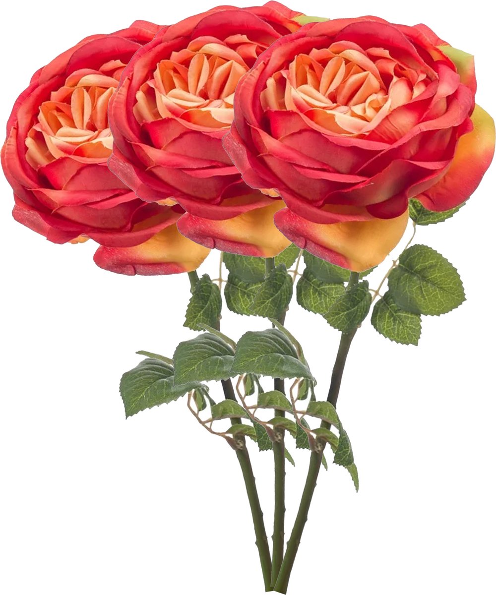 Emerald Kunstbloem roos Vicky - 3x - oranje - 66 cm - kunststof steel - decoratie bloemen