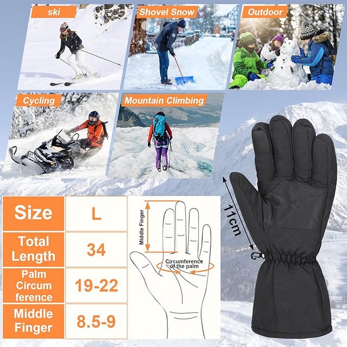 Gants de sport thermiques imperméables pour hommes, mitaines chaudes,  cyclisme, ski, randonnée, moto, extérieur, hiver - AliExpress