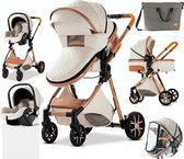 Jo-Jo Products 4U - Landau 3-en-1 - Landau de Luxe - Buggy - Poussette - Multifonction - pliable - Avec siège auto - Wit