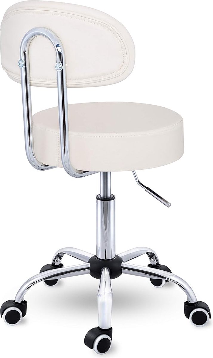 Krukstoel 33cm rolkruk met wielen, in hoogte verstelbare 360° draaibare draaistoel, comfortabele gewatteerde zitplaatsen voor kantoor, werkplaats, salon, bar, kaptafel, wit (oranje The New
