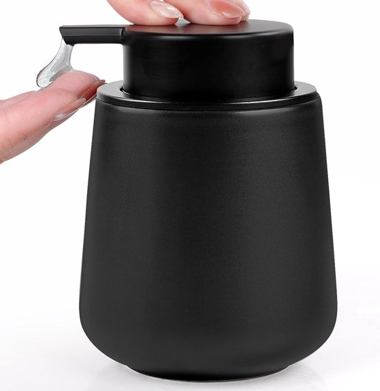 Foto: Zeepdispenser afwasmiddeldispenser navulbare zeepdispenser keramiek 350 ml dispenser geschikt voor handzeep shampoo douchegel wasmiddel zwarte vloeibare zeepdispenser 