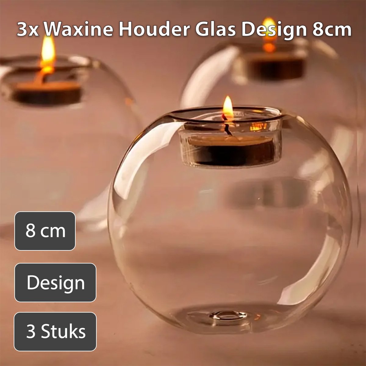 3x Stijlvolle Glazen Kaarsenhouder Perfect voor Theelichtjes Elegant Afgewerkt Glas Decoratieglas