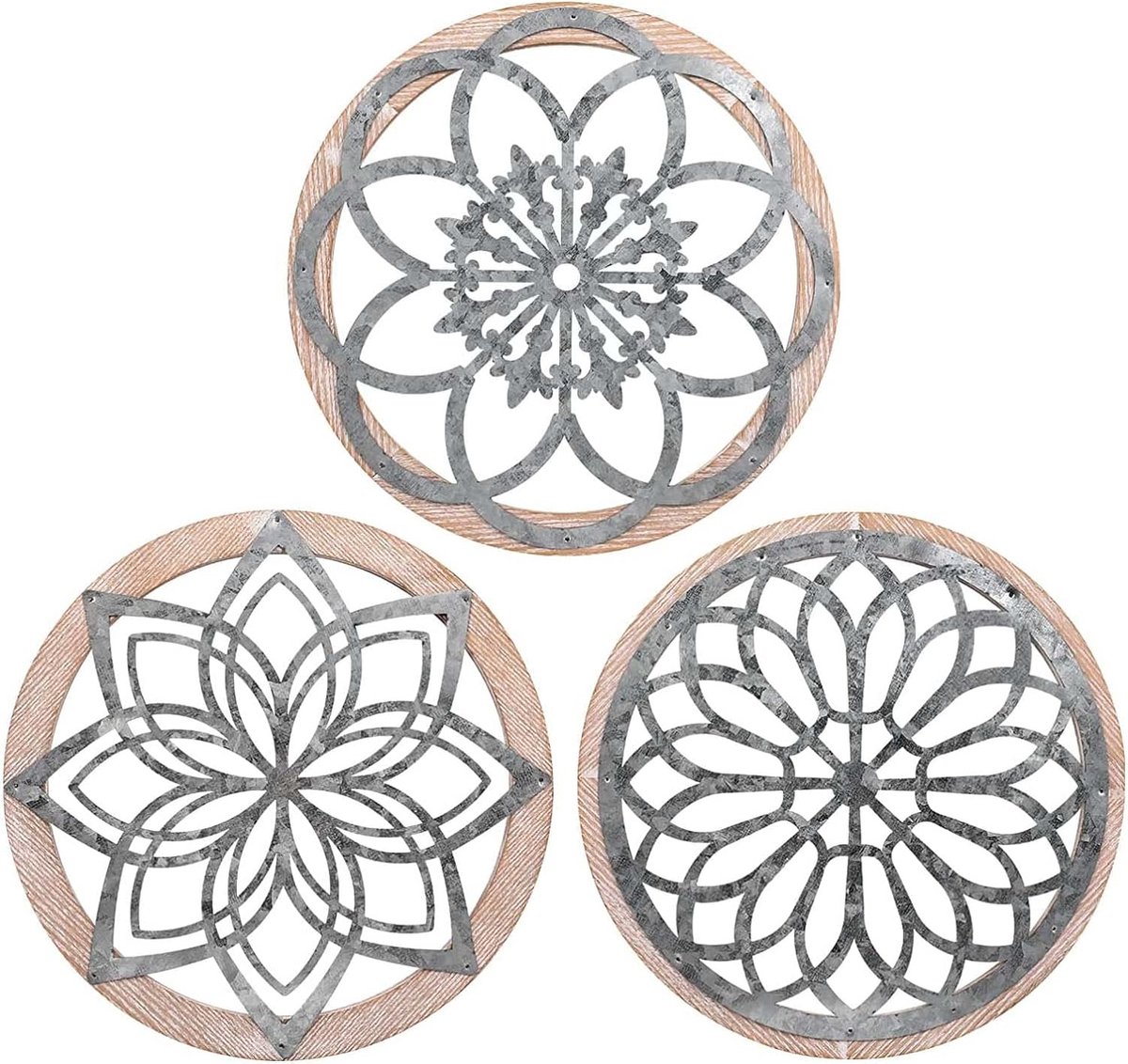 Lot De 3 Décorations Murales Métal Fleuries - Style Rustique - Hauteur 25cm (10") - Pour Intérieur/extérieur - 4