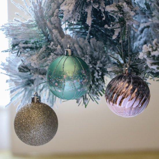 Kerstornamenten Glitter Dennenappels Kerstballen 8 cm - Mos Groen