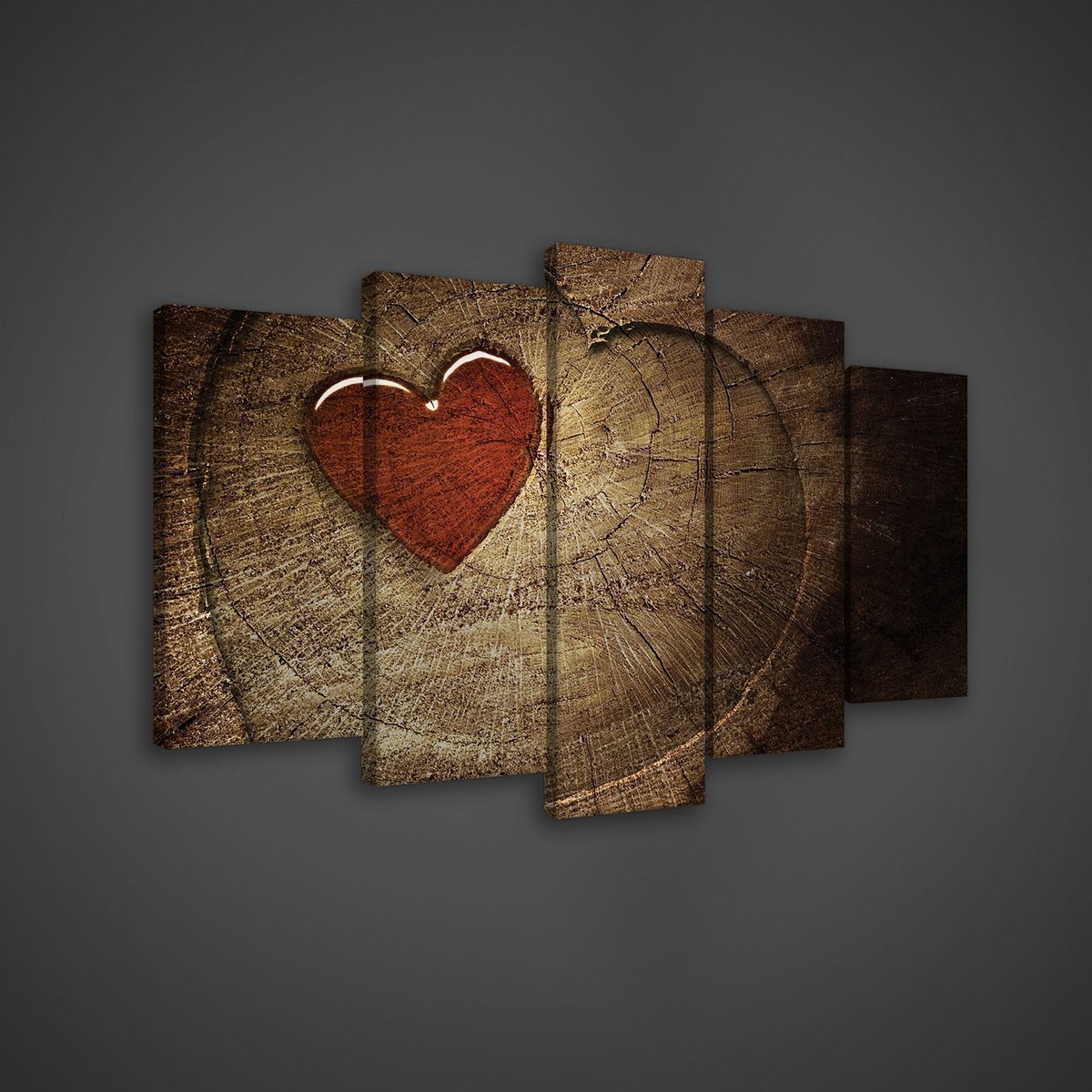 Canvas Schilderij - Rood Hart Op Hout - Hout - Hart - Liefde - Decoratie - Inclusief Frame - 100x60cm (lxb) - 5 Luiks