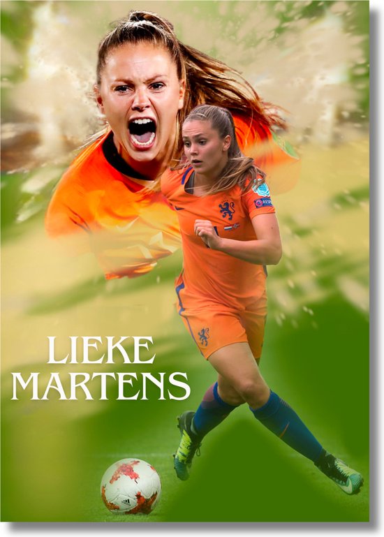Poster Lieke Martens - Vrouwenvoetbal - PSG - Oranje Leeuwinnen - Nederlands Elftal - FC Barcelona - Voetbal poster - Bekende voetballer - Topspeler - A2 formaat - Hoogwaardig glans - Geschikt om in te lijsten