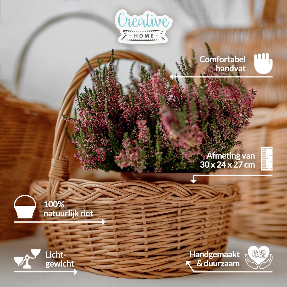 Een Rieten Mand Met Handvat Stock Afbeelding - Afbeelding van voorwerpen, stok: 40571067