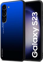 Cadorabo Hoesje voor Samsung Galaxy S23 in BLAUW - ZWART - Tweekleurige beschermhoes van TPU-silicone Case Cover en achterzijde van gehard glas