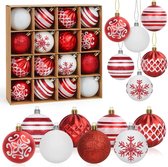 Kerstballen rood/wit, 16 stuks, kerstboomversiering, hangende kerstdecoratie, doorsnee 6 cm, kerstboom decoratieset