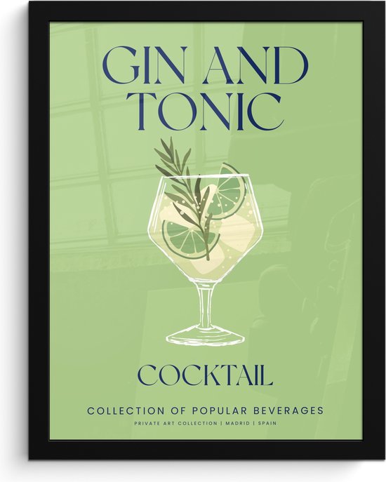 FrameYourWall® - Fotolijst met poster 30x40 cm - Cocktail - Gin tonic - Foto in lijst groen - Fotokader van hout - Kaders en lijsten - Wissellijst muurposter - Picture en photo frame - Posterlijst - Fotohouder - Kerstcadeau voor moeder