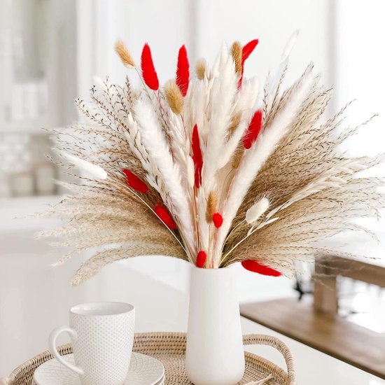 Herbe de Pampa séchée, Fleurs séchées naturelles, vase Deco pour bouquet d'herbe de DIY séchée, idéal pour salon Boho , chambre à coucher et Vases Deco (75 pièces)