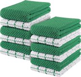 12 Keuken Handdoeken Set - 38 x 64 cm - 100% Ring Gesponnen Katoenen Superzacht en Absorberend Schotelantennes, Theedoeken en Barkrukken Handdoeken (Groen en Wit)