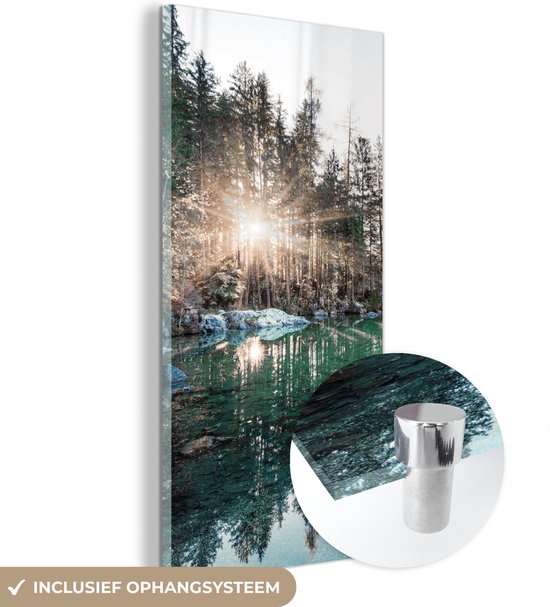 MuchoWow® Glasschilderij - Natuur - Bomen - Bergen - Meer - Acrylglas Schilderijen - Foto op Glas