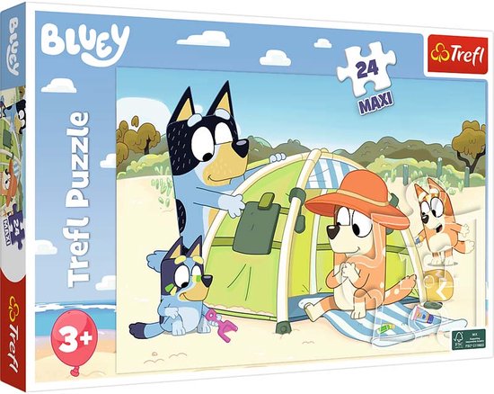 Trefl - Bluey, Felice Bluey - Puzzle 60 Tessere - Puzzle Colorati con gli Eroi delle Fiabe, Intrattenimento Creativo, Divertimento per Bambini dai 4 anni