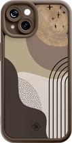 Casimoda® hoesje - Geschikt voor iPhone 14 - Abstract Almond Shapes - Effen telefoonhoesje met lensbescherming - TPU - Backcover - Bruin/beige