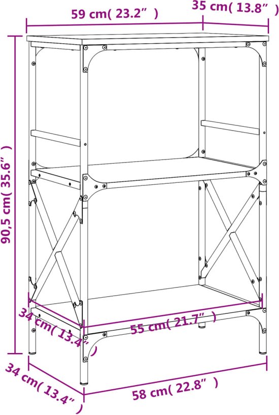 vidaXL-Boekenkast-3-laags-59x35x90,5-cm-bewerkt-hout-zwart