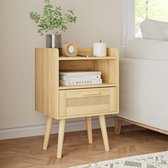 Table de chevet en rotin, table d'appoint avec tiroir, table de chevet avec pieds en bois pour chambre à coucher, salon, eikenhout naturel