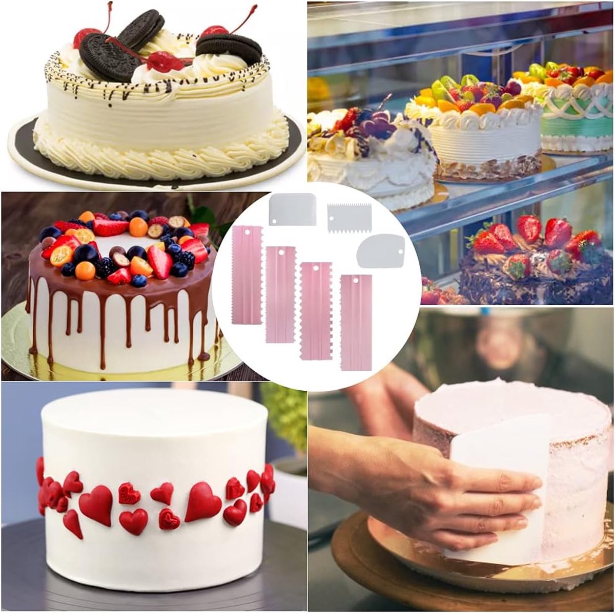 9 stuks taartschrapers kunststof taartgladmaker verstelbare taartschraper doe-het-zelf taartspatel plastic taartschraper set flexibele botercrème gladmaker bakgereedschap voor taarten cakecrème bakken