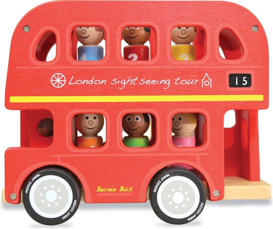 Indigo Jamm® Houten Dubbeldekker Bus met Passagiers – Bernie’s Number Bus – Sorteerbus met Cijfers en Kleuren