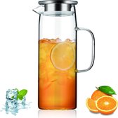 Waterkan 1,5 L met afneembaar deksel, heldere glazen waterkaraf voor warme en koude dranken zoals thee, koffie, limonade, melk, sap en meer.