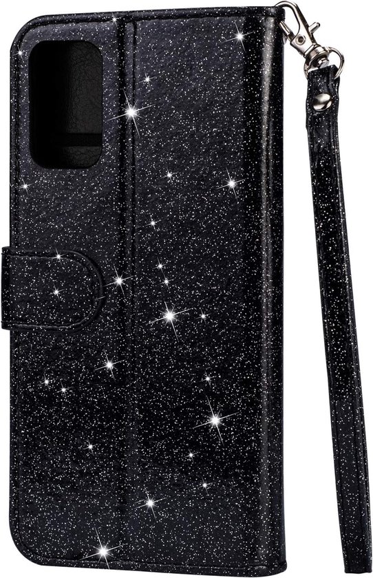Portemonne hoesje Geschikt voor: Samsung Galaxy S20 - bling glitter Bookcase met ritsvak en kaarthoudersleuf - beschermhoesje - zwart