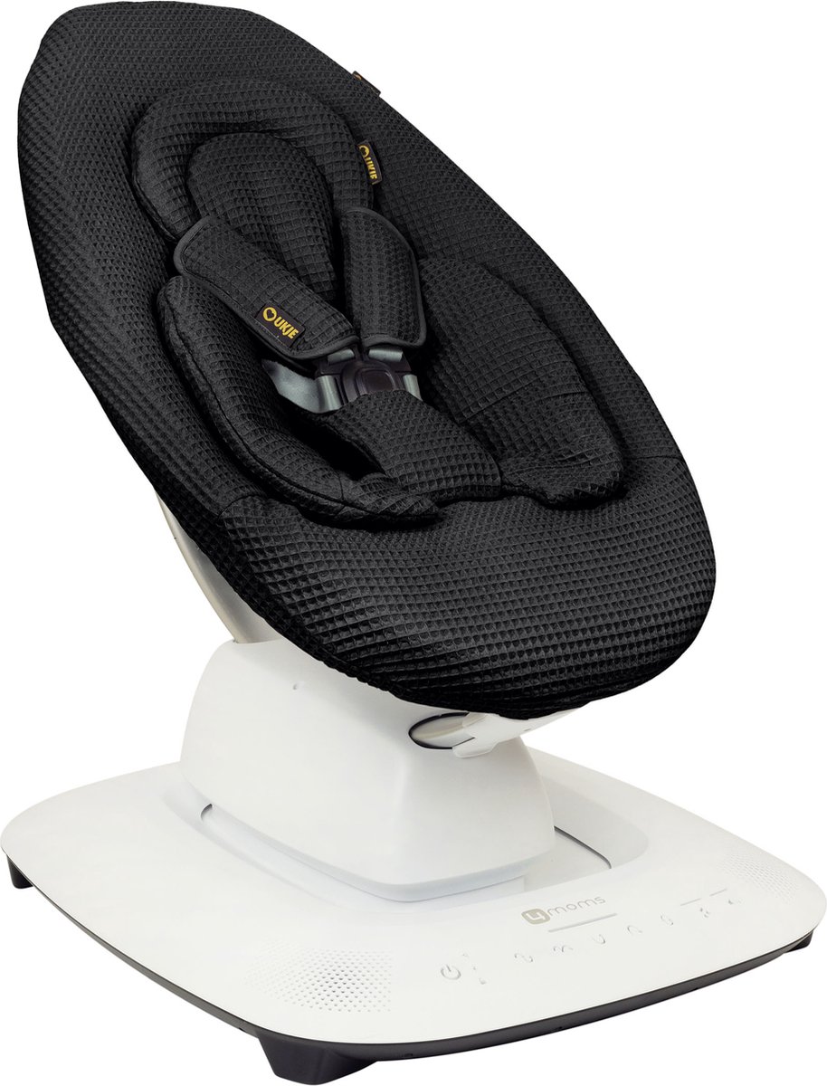 Ukje Verkleinkussen geschikt voor 4Moms Mamaroo 5 Rockaroo Wipstoel - Newborn Insert - Dubbelzijdig - Makkelijk Wasbaar - Perfecte Pasvorm - Zacht Katoen - Zwart Wafelstof – foto 2