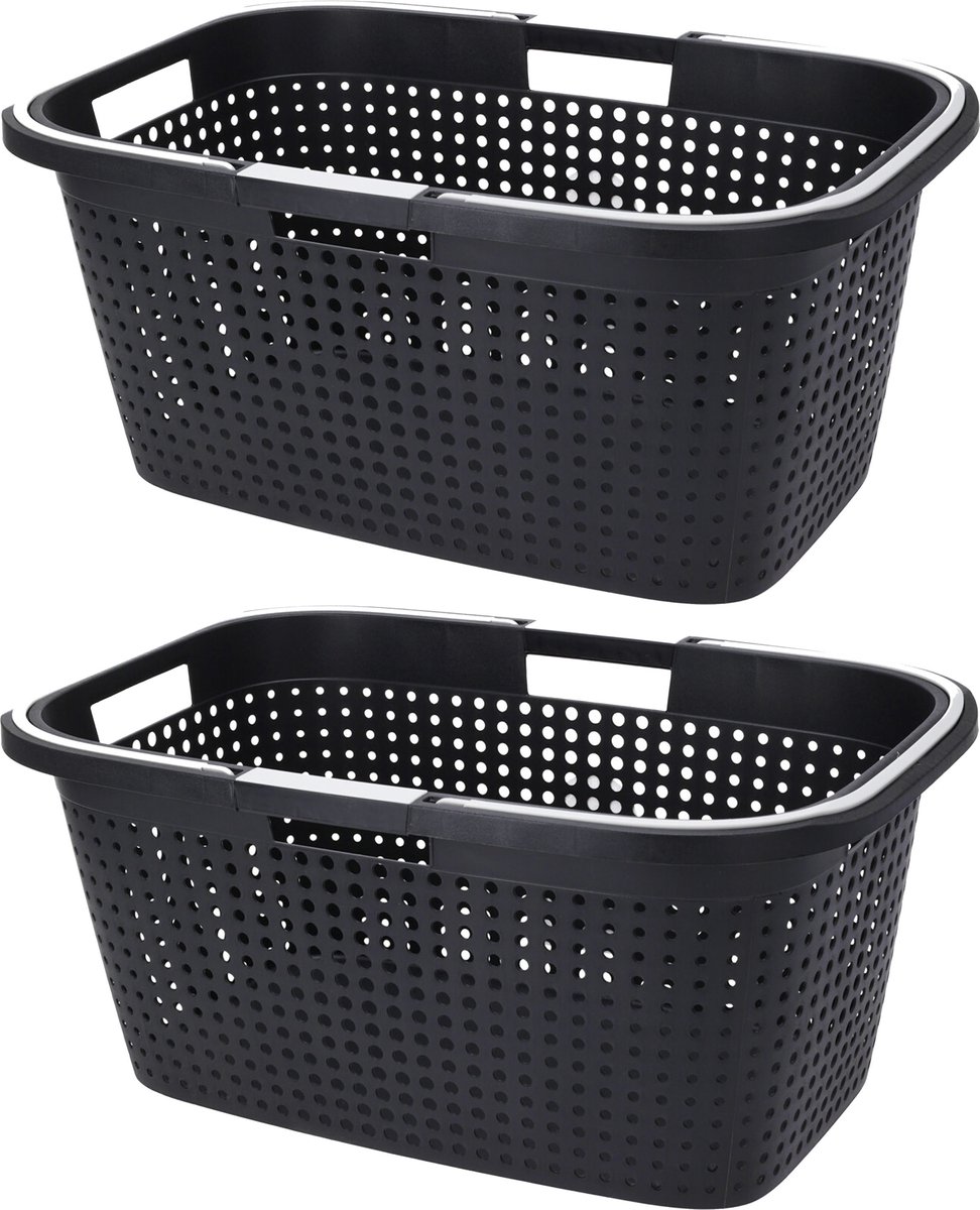 Goedkoopste Excellent Houseware Wasmand - 2x - antraciet grijs - 38L - kunststof - 60 x 40 x 26 cm