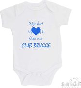100% Katoenen Romper "Mijn hart klopt voor Club Brugge" Unisex Katoen Wit/blauw Maat 62/68