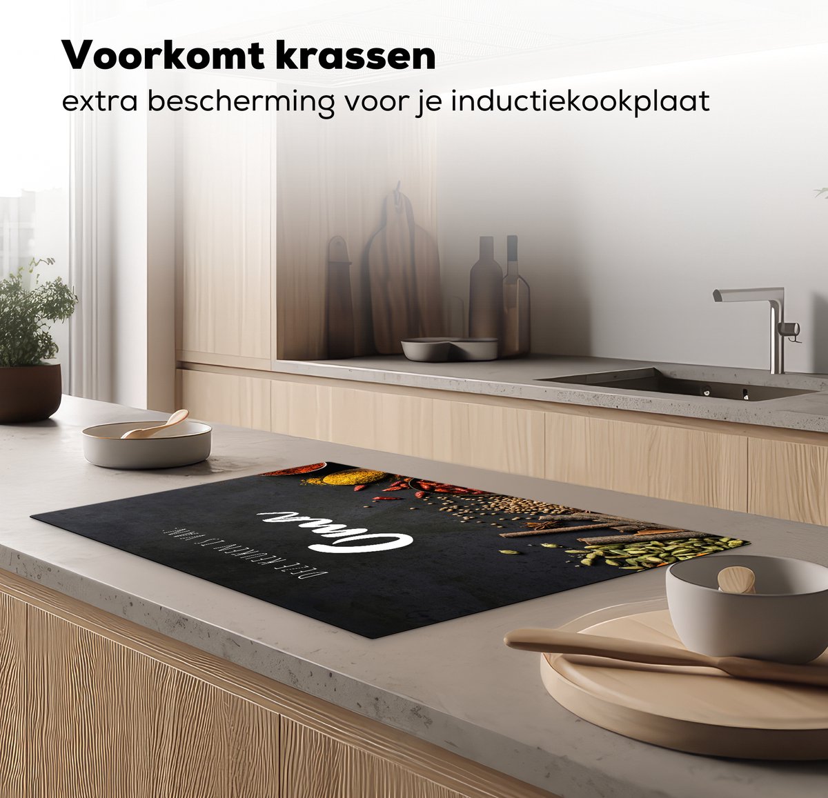 KitchenYeah® Inductie beschermer 81.2x52 cm - Spreuken - Deze keuken is van oma - Specerijen - Kruiden - Kookplaataccessoires - Afdekplaat voor kookplaat - Inductiebeschermer - Inductiemat - Inductieplaat mat